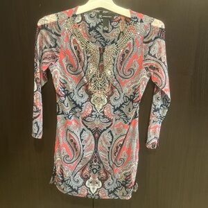 INC International Concepts Paisley Tunic - Pink and Navy